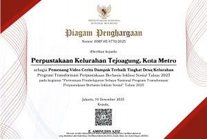 Perpustakaan Kelurahan Tejoagung Raih Penghargaan Nasional Video Cerita Dampak Terbaik 2025